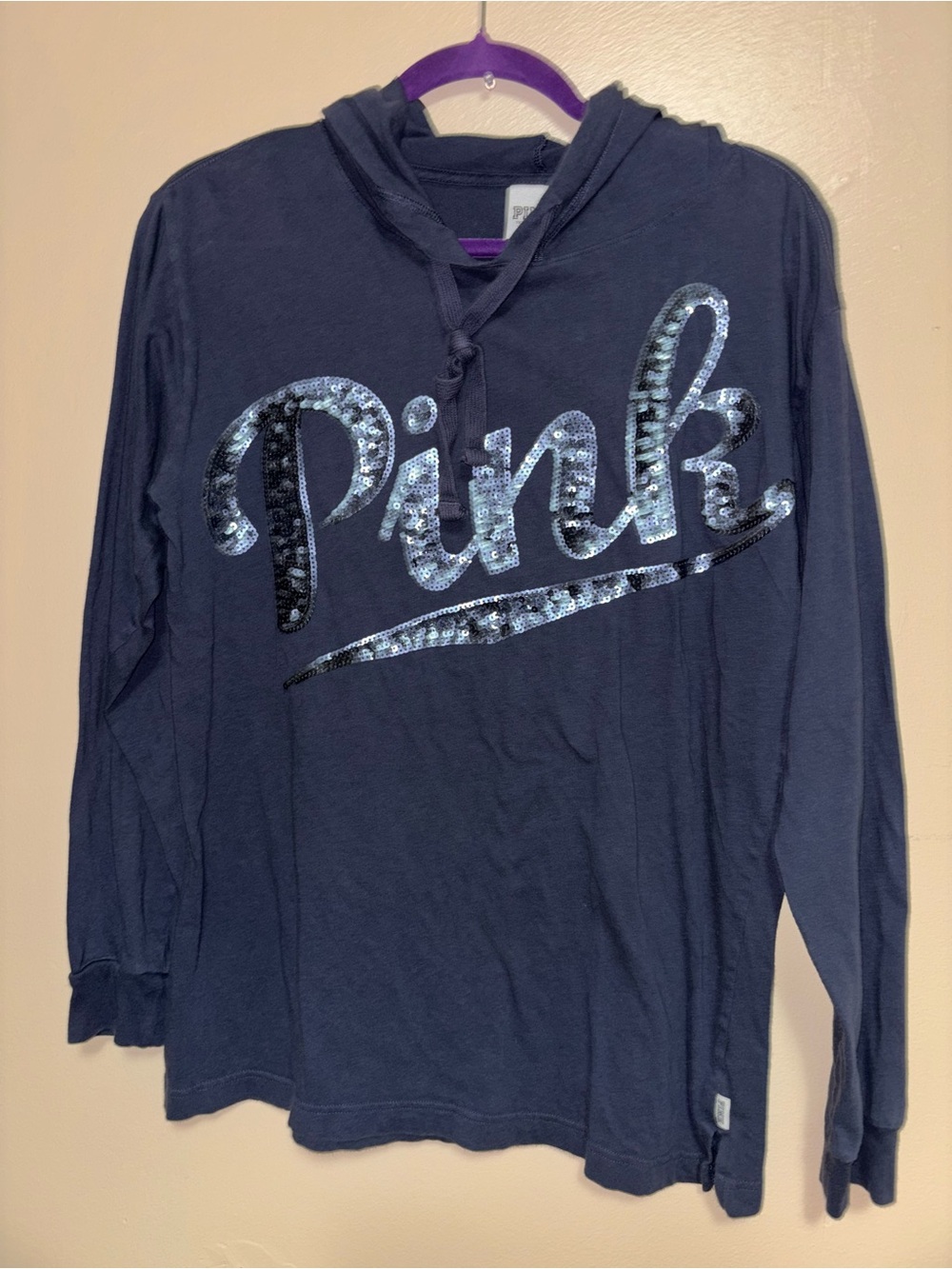 PINK Victoria's Secret Navy Sequin Logo Hoodie
